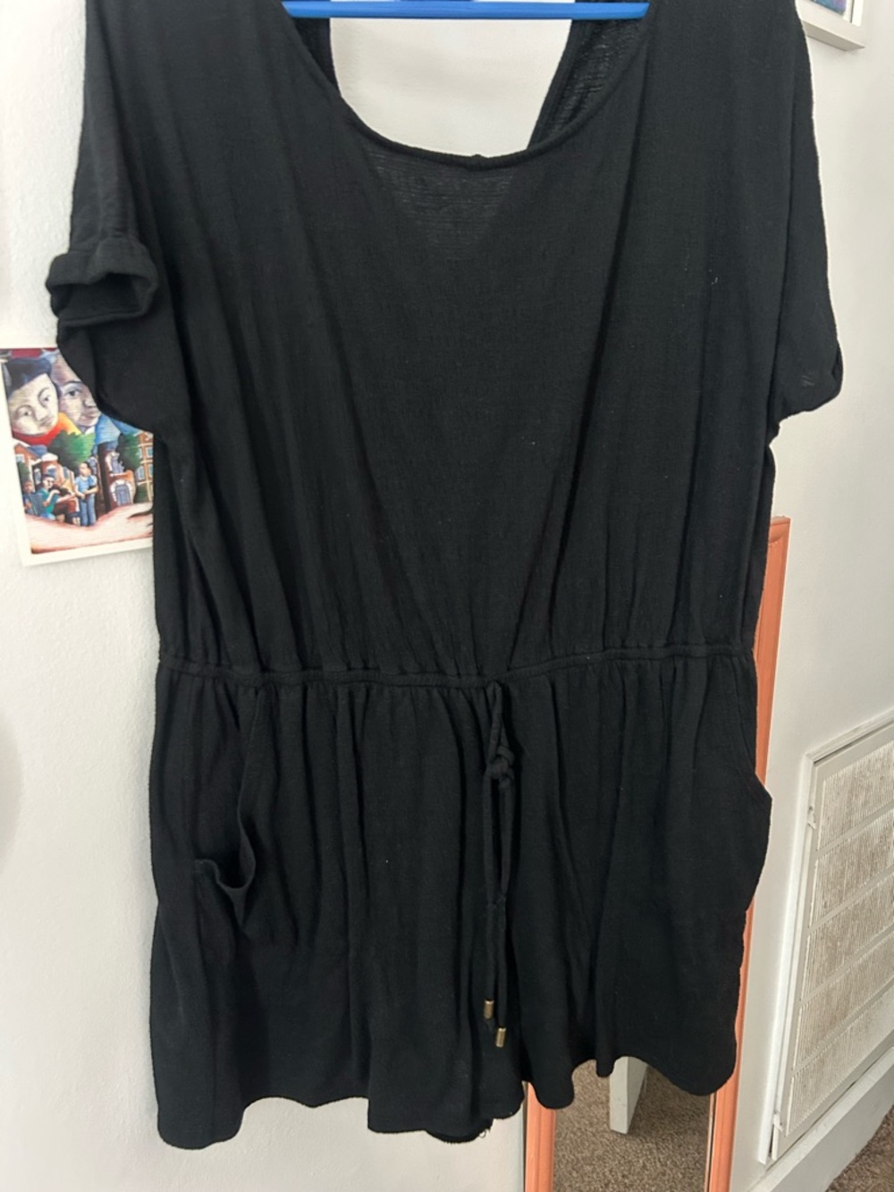 Black Drawstring Waist Casual Romper